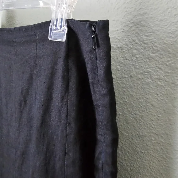 Lauren Ralph Lauren Black 100% Linen Skirt Midi Size 8 Lined - Picture 2 of 4